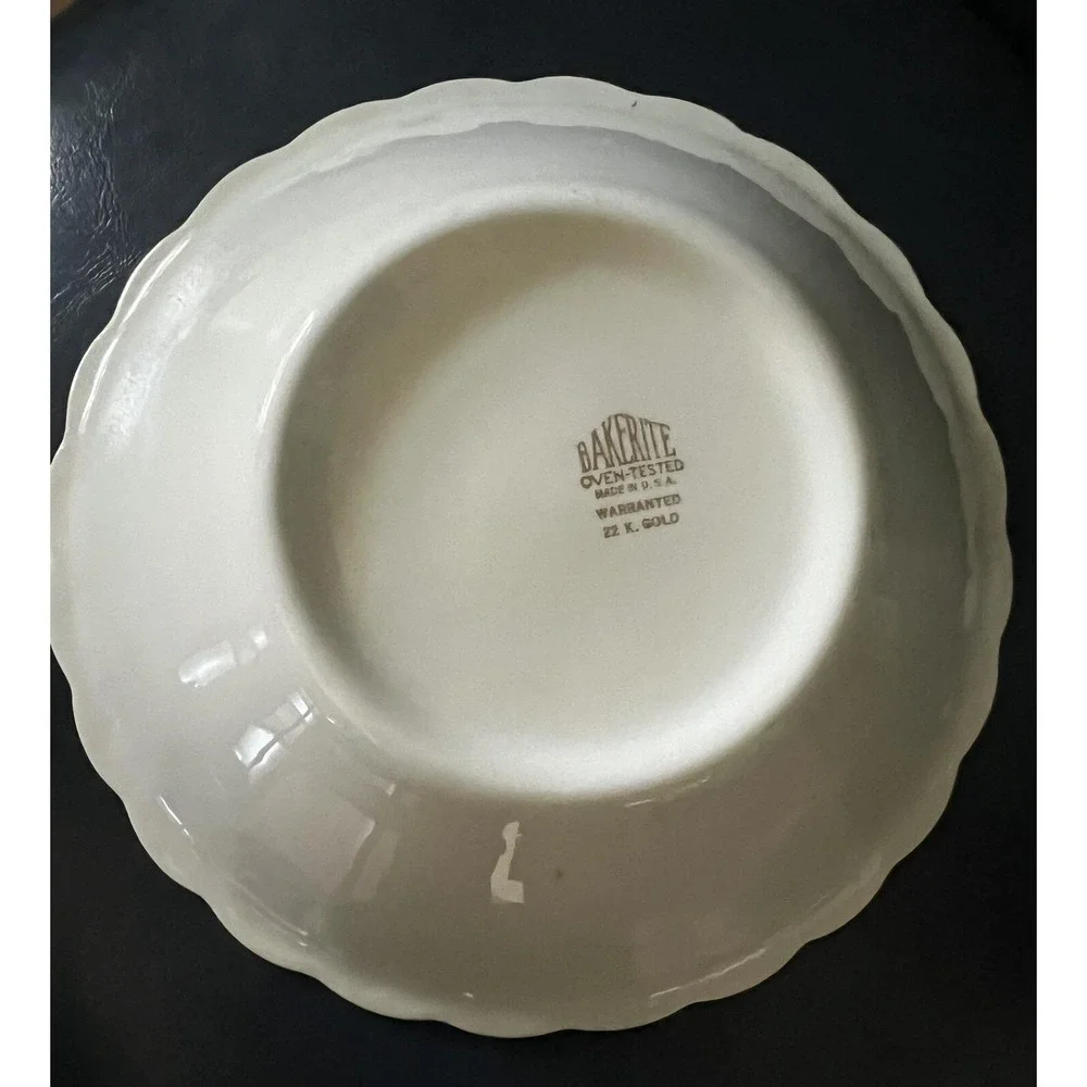 Vintage Bakerite Serving Bowl - 24k Gold Trim